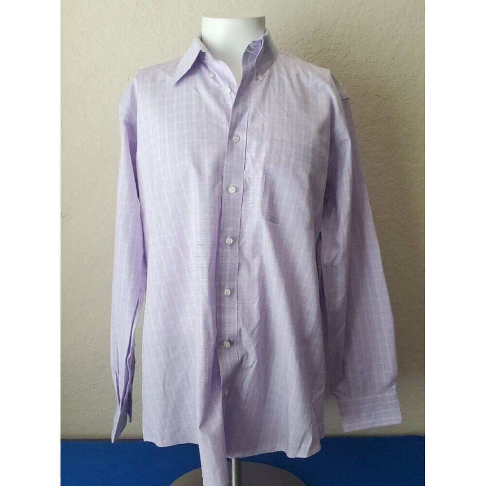 Kirkland Signature Men's Plaid Dress Shirt - Traditional Fit 16.5 34/35 Purple